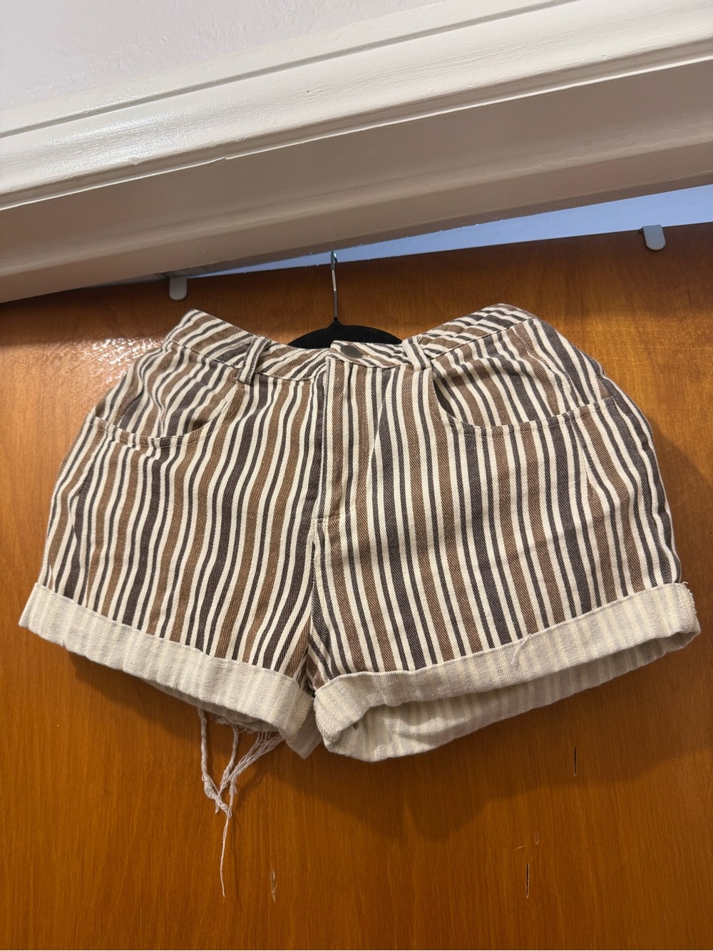 Altar'd State Brown & Cream Striped Roll-Cuff Shorts